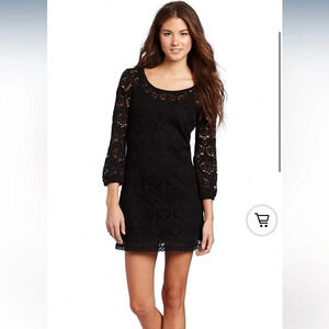 Roxy Junior's Black Crochet Dreams Long Sleeve Mini Dress Size Medium